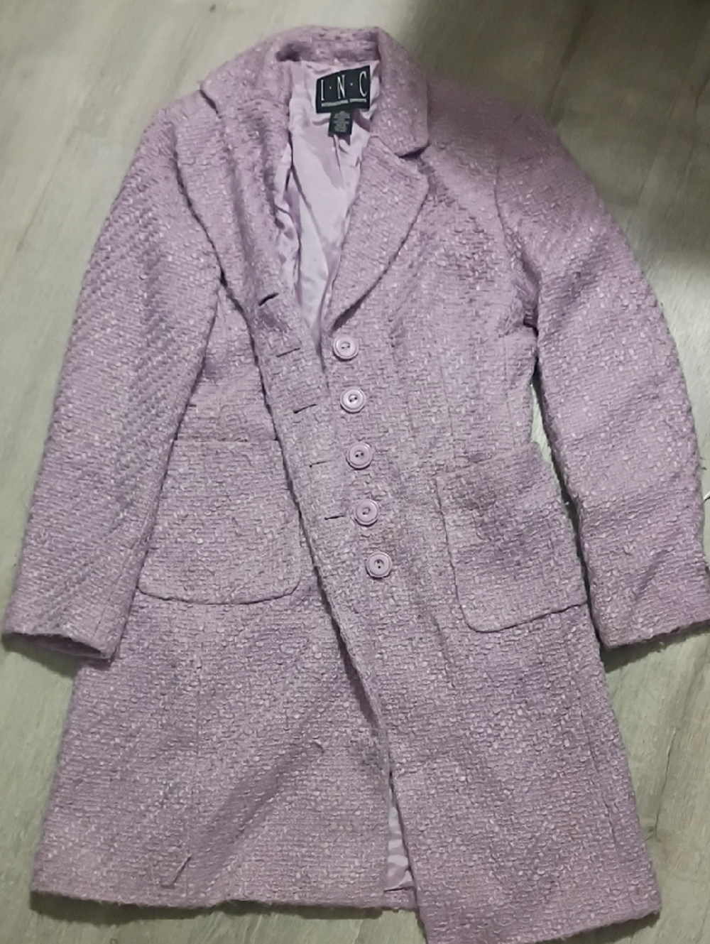 INC International Concepts Pastel Lavender Tweed Button Coat